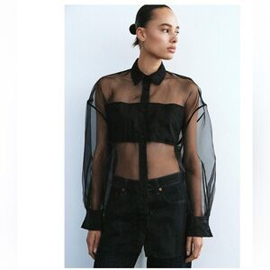 ZARA OVERSIZED ORGANZA SHIRT BLACK 0/4661/104/800/02 Size Small